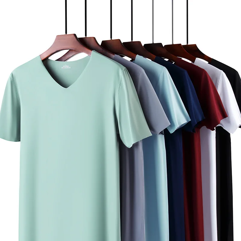 

Ice Silk Men T-shirts Summer Seamless Sport Underwear Casual V-neck Thin T-shirts Quick Dry Shirt Tops Bottoming Shirt for Men
