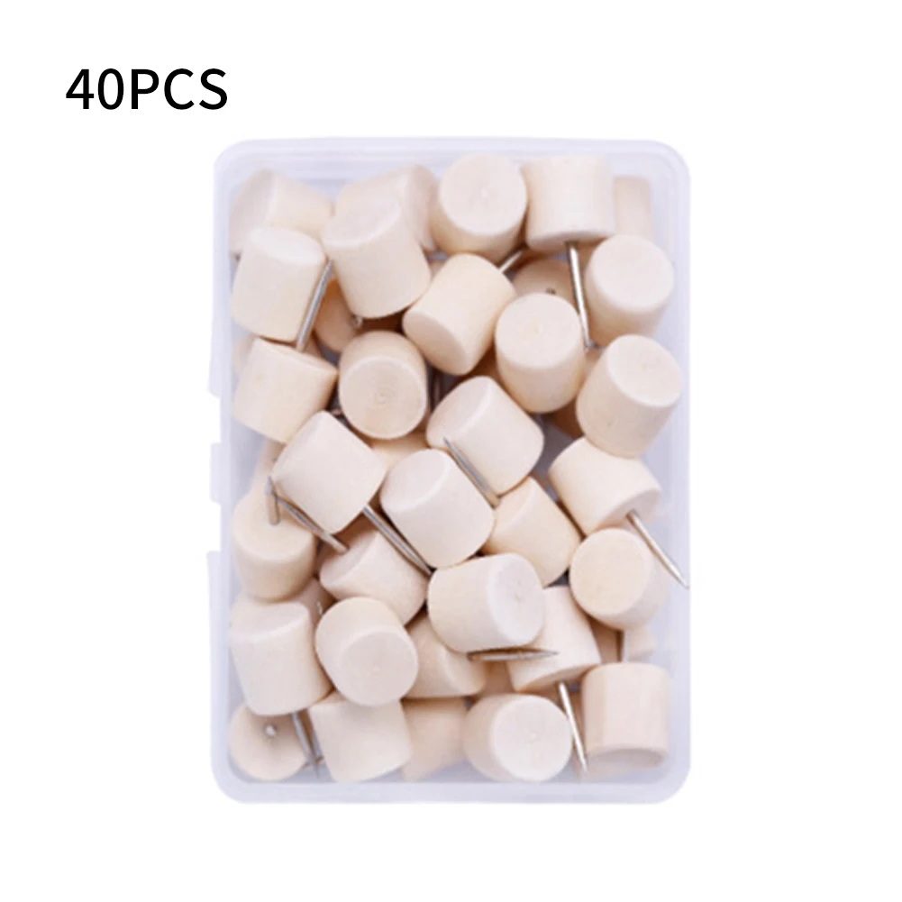 

1box Decorative Office Craft Cork Board Wooden Thumbtack School Home Binding Supplies Drawing Push Pin With Organizing Container