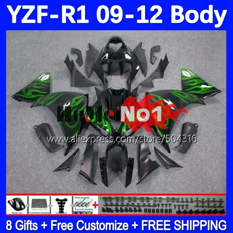 

Body For YAMAHA YZF-R1 YZF 1000 CC R1 R 1 163MC.40 YZF1000 YZFR1 green flames 09 10 11 12 YZF-1000 2009 2010 2011 2012 Fairings