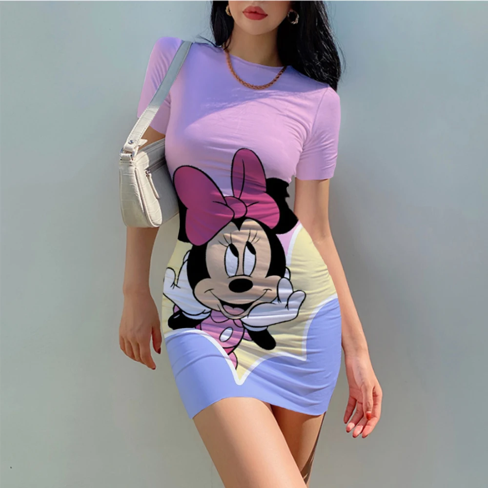 

Disney Minnie Mickey Mouse cartoon print Sexy Mini Dress Women Bodycon Club Party Dresses 2022 Summer New hot selling Sundress