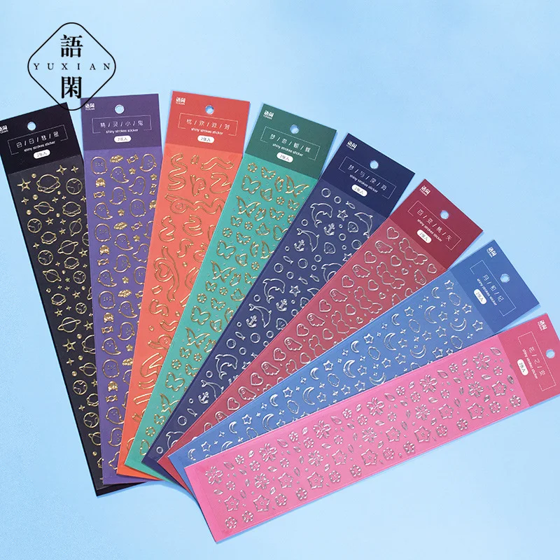 Korean Transparent Bronzing Gold Silver Butterfly Ribbon Dolphin Sticker Scrapbooking Stick DIY Material Stationary Art Supplies