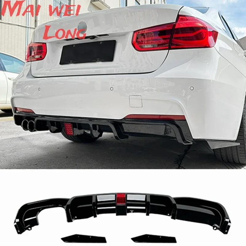 Фото Задний диффузор-спойлер для BMW 3 серии F30 MT 2013-2019 с подсветкой, глянцевый черный, комплект обвеса MP №1