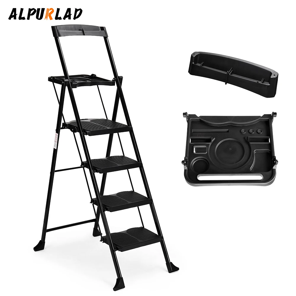 ALPURLAD 4 Step Folding Ladder Foldable Telescopic Ladder Aluminium Folding Stairs Multifunctional Ladder For Home Free Shipping