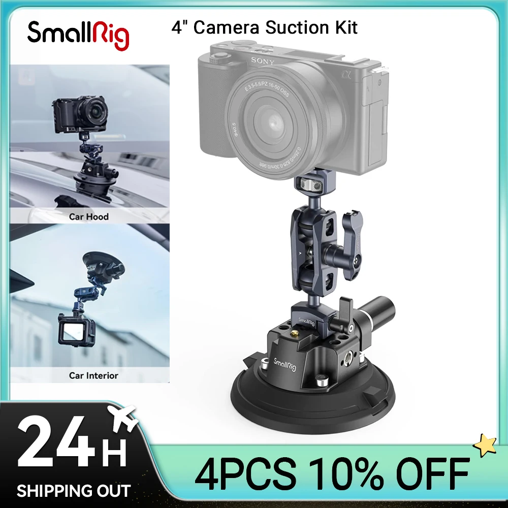 

SMALLRIG 4" Camera Suction Mount with Ball Head Magic Arm, Car Mount for Lightweight Camera/Action Camera/Phone,Max Load 3kg