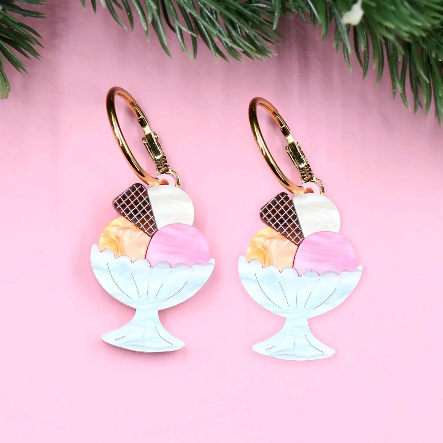 XCXER2621 Summer Unisex Vintage Earrings Colorful Ice Cream &amp Dessert Patchwork UV Laser Cut Hoop Floral Flower Shape