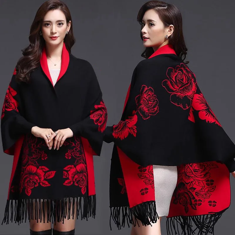 Шаль для женщин осенне-зимняя накидка куртка модный свободный вязаный кардиган с