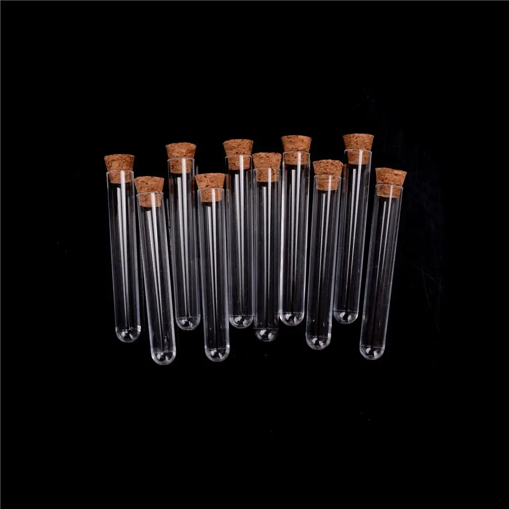 

10pcs Laboratory Plastic Test Tube With Cork Clear Lab Favor Gift Candy Tube Refillable Bottle 12x100mm