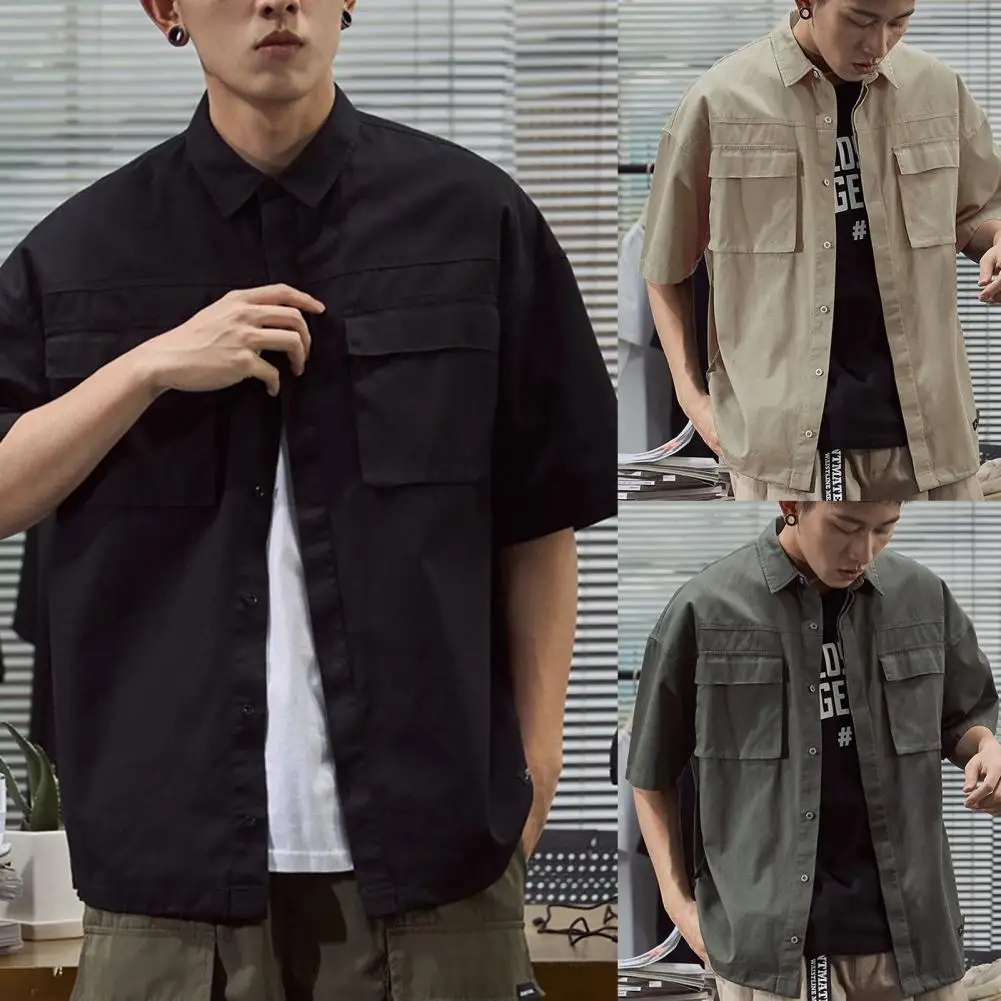 

Men Shirt Cotton Summer Shirt Summer Skin-friendly Vintage Loose Buttons Shirt