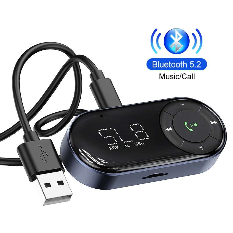 Car Bluetooth 5.2 Receiver FM Transmitter Music Speaker Handsfree Call MP3 Modulator Player 3.5mm Aux Jack Audio Adapter Car Kit