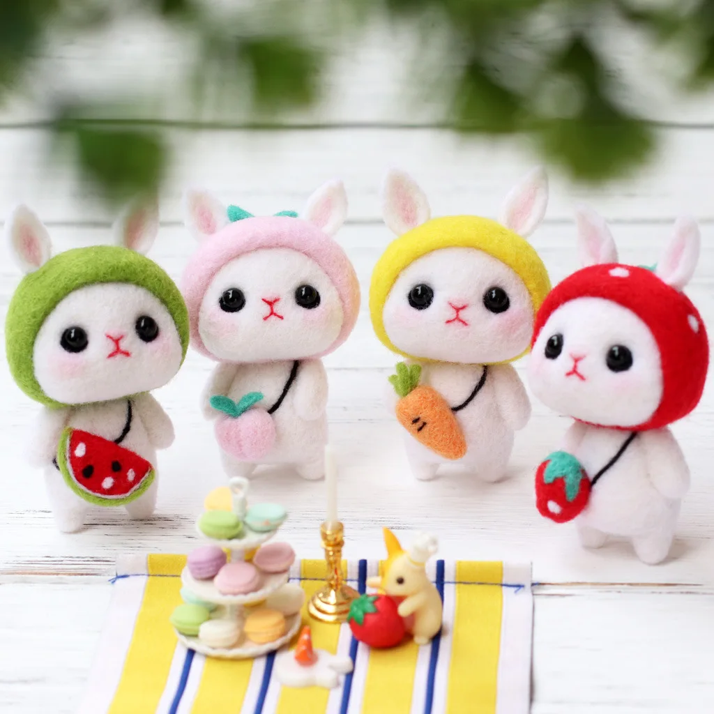 

Wool Felt Rabbit Set Diy Material Felting Kit Non Finished Poke Set Handcraft Kit for Needle Material