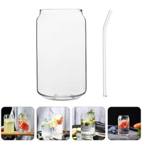 350ml glass cup with straw creative transparent water cup student milk heat resistant glass
