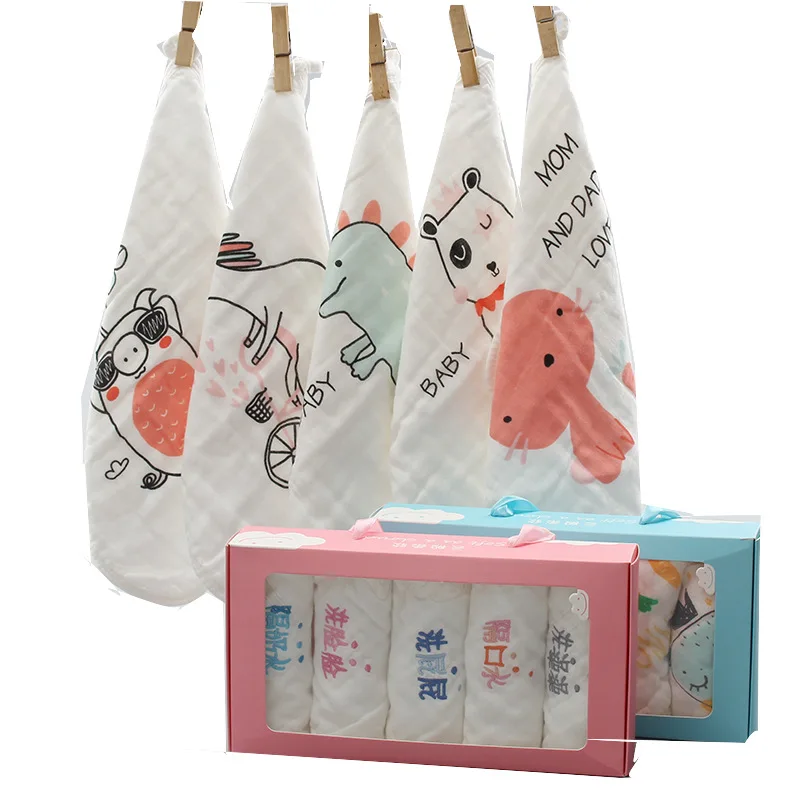 

5pcs/set 30*30cm Bubble Yarn Baby Face Towel 6 Layer 100% Cotton Square Small Towel Newborns Gauze Baby Bath Wipes Wash Cloths
