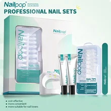 Nailpop Nail Tips and Glue Gel Nail Kit Fast Nail Extension Set with Soft Gel UV Lamp 600Pcs Semi Matte Nails and Files Tools