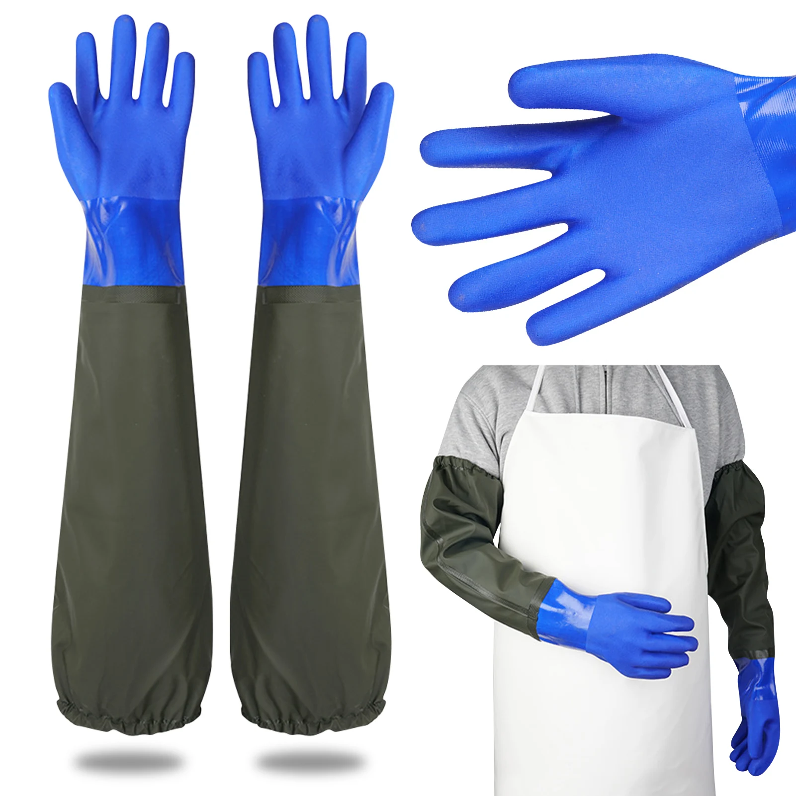 

Fishing Operation Protect Skin Heavy Duty Cleaning Waterproof Garden Durable Rubber Gloves Long Arm Cotton Lining Excellent Grip