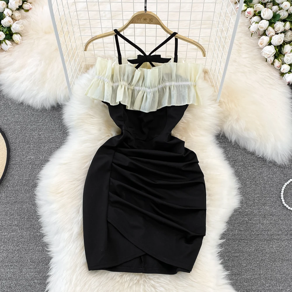 

Летнее облегающее платье без рукавов с открытыми плечами и оборками, с открытыми плечами