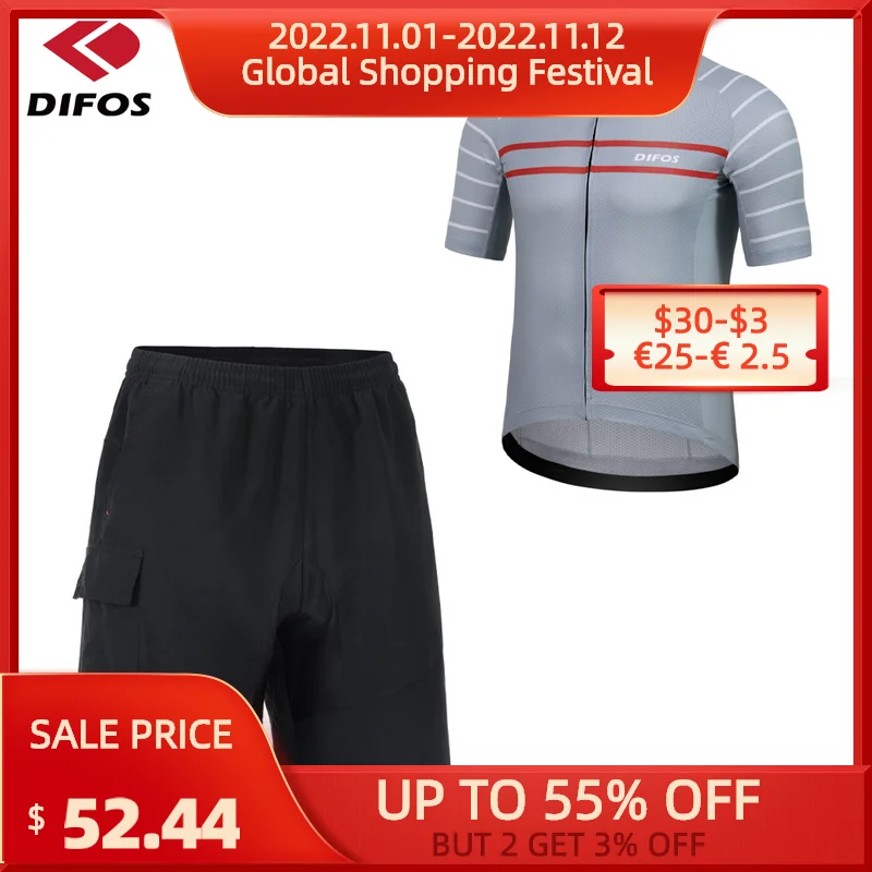 

DIFOS Men's Cycling Clothing Jersey Set MTB Mountain Bike Short Sleeve Anti-Pilling Summer Outdoor Riding Bicycle Shorts Suits