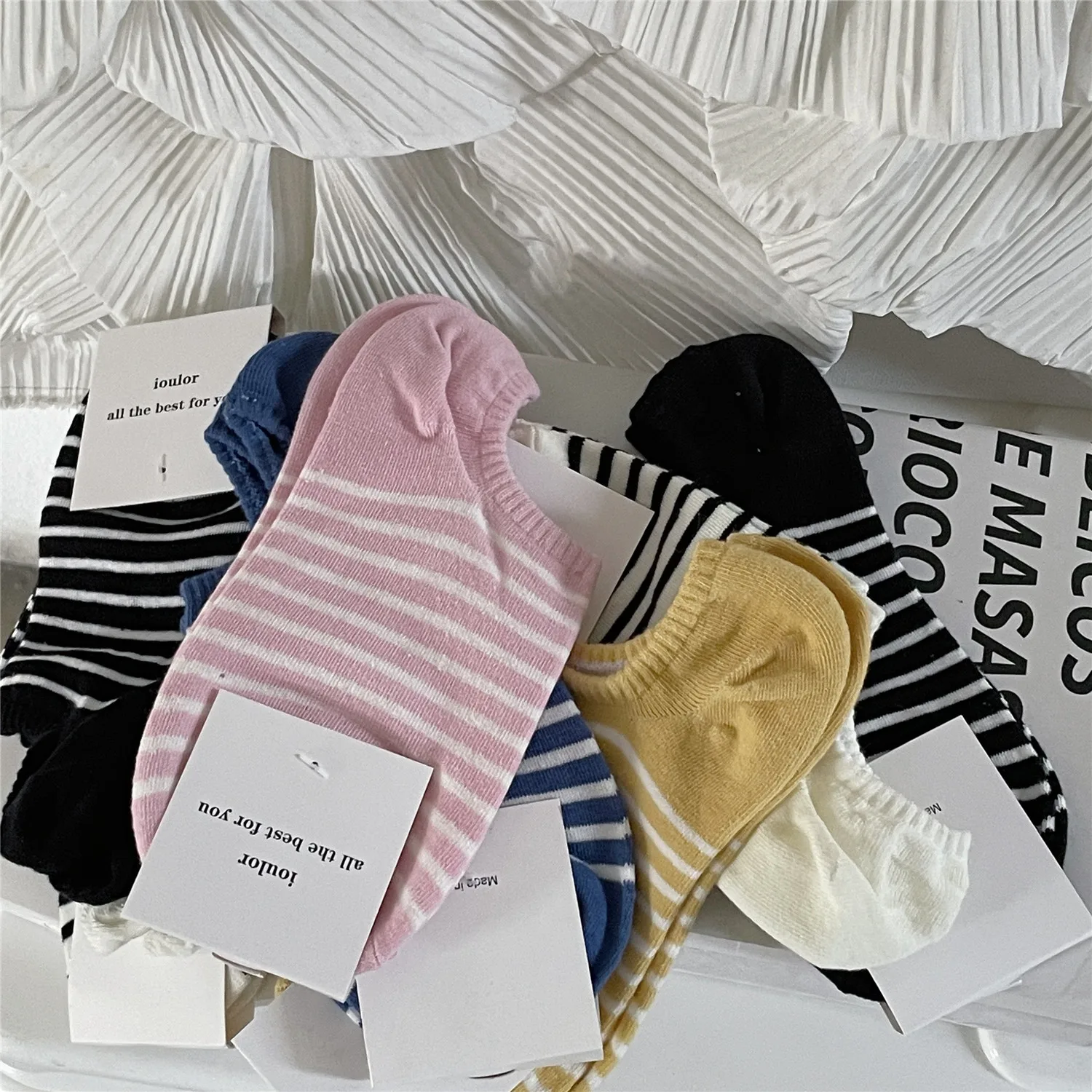 Носки-невидимки хлопковые в полоску для девочек маленькие простые дышащие