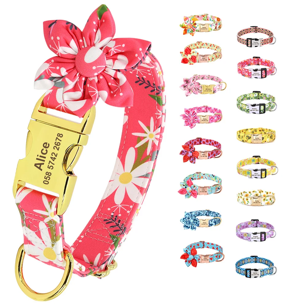 

Nylon Printed Dog Collar Customized Dog Name Collars Personalized Pet Buckle Collar Free Engraved Pet Name Phone Number For Dogs