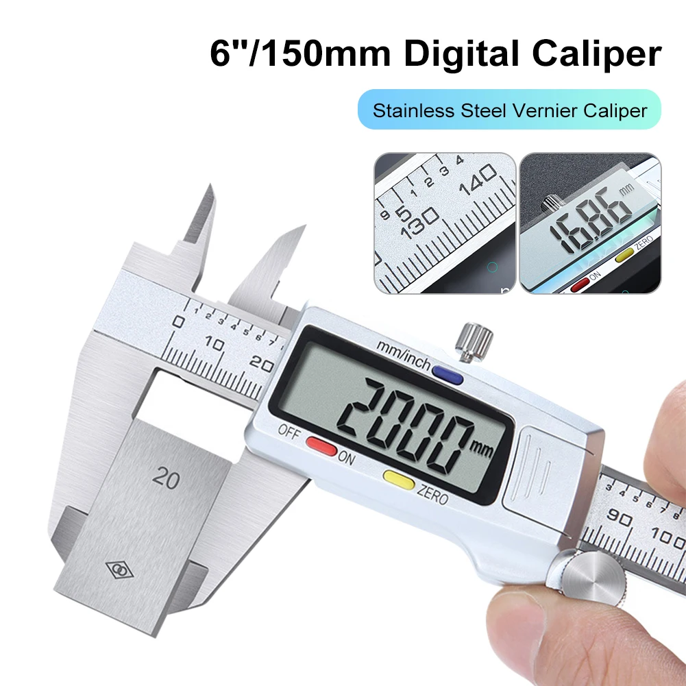 

6"/150mm Digital Caliper Stainless Steel Vernier Caliper Metal Micrometer with LCD Screen Electronic Caliper Measuring Tools