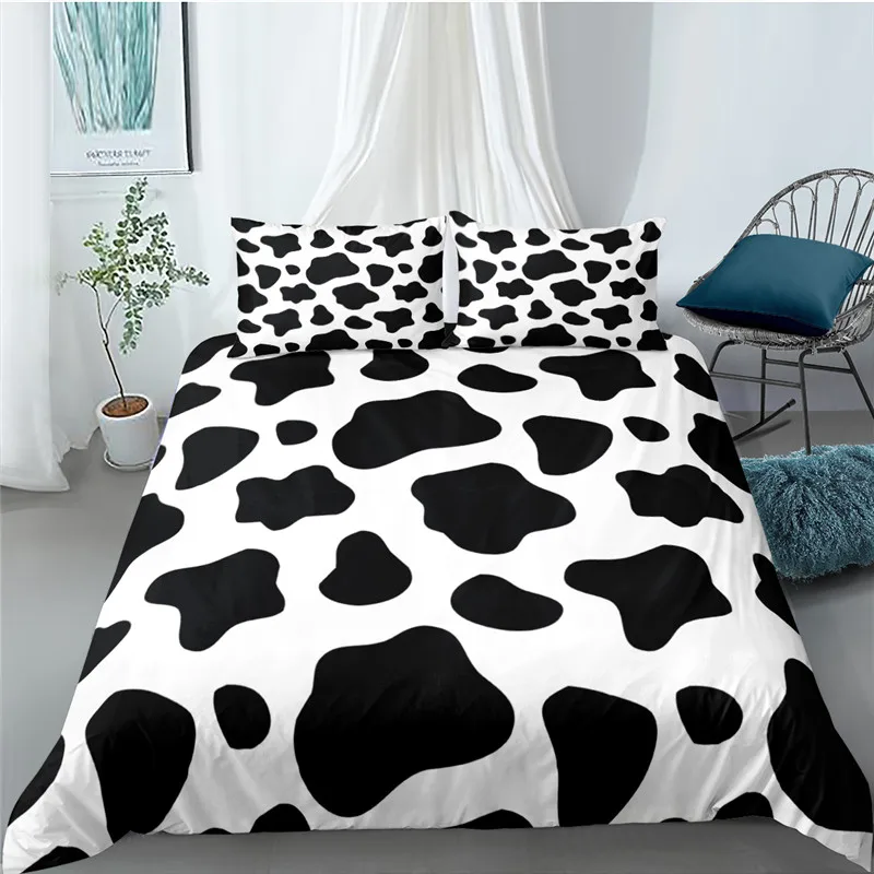 

Bedding Set Luxury 3D Cow Texture Print 2/3Pcs Comfortable Kids Teens Duvet Cover Pillowcase Home Textile Single/Queen/King Size