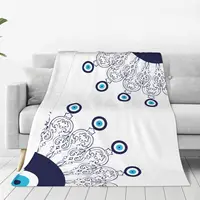 Navy Blue Evil Eye Mandala Blankets Lucky Charms Boho Hippie Greek Amulet Super Warm Throw Blanket for Airplane Travel Bed Rug