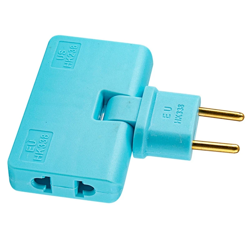 

2X EU Plug Converter 3 In 1 Rotatable Outlet Extender 180 Degree Extension Plug Multi Plug Mini Outlet Adapter,Blue