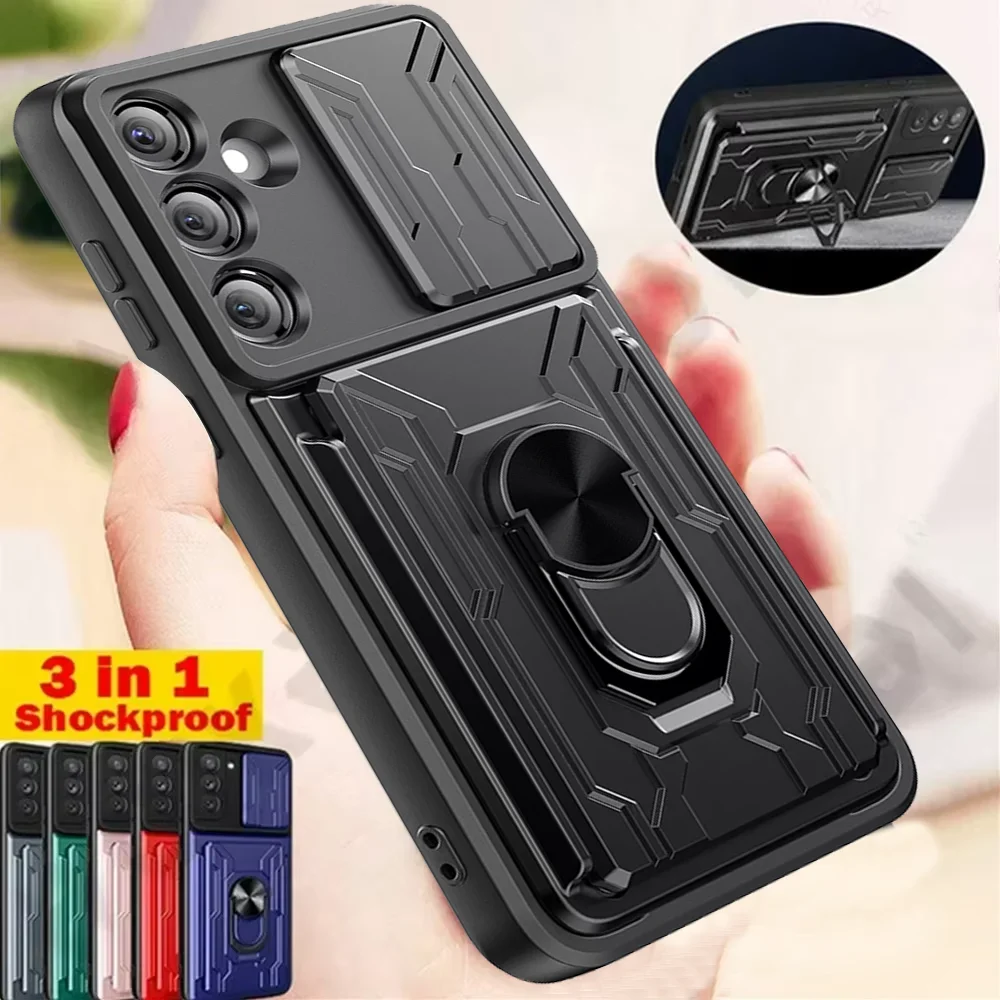 Фото Чехол для Samsung Galaxy S25 Edge S24 S23 S22 Ultra Plus S20 FE A56 A36 A55 A35 4G 5G Slide Camera Card Holder 360 °   Крышка кольца №1