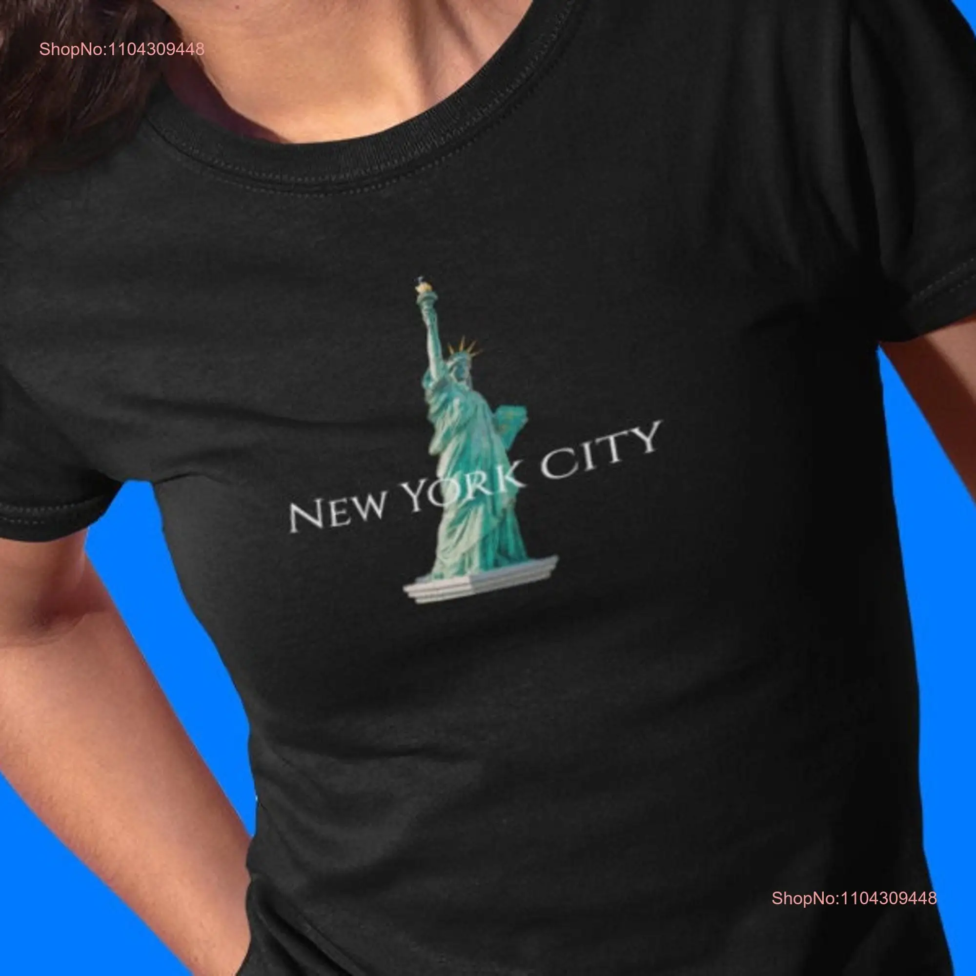 Черная футболка New York City United States Statue of Liberty Landmark с длинными или короткими рукавами