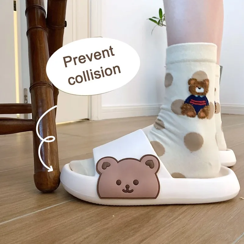 

Women Men Home Slippers Summer Sandals Beach Slides Flip Flops Cartoon Bear Thick Platform Boys Girls Unisex Bathroom Shoes