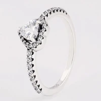 authentic 925 sterling silver elevated love heart with crystal ring for women wedding party europe pandora jewelry