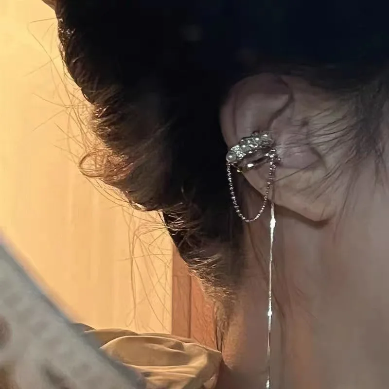 1Pcs New Fashion Imitation Pearl C Shape Long Tassel Ear Cuff No Piercing Earrings Female Design Simple Ear Clip Party Jewelry