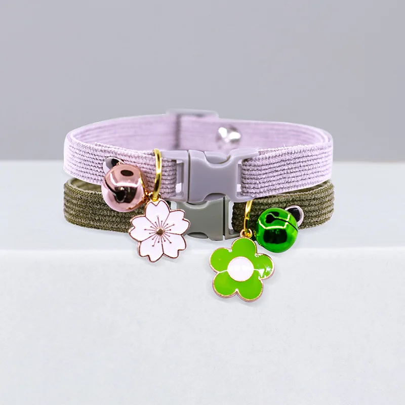 

Cat Bell Collar Small Dog Teddy Necklace Adjustable Buckle Bow Tie Cat Neck Ring Pink Cherry Blossom Pendant Pet Collars Jewelry