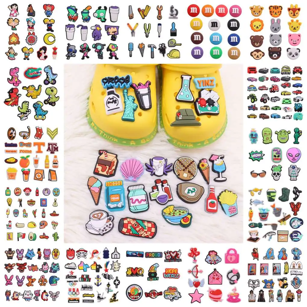 

7-27pcs Animal Donut Drink Mexico Cartoon Shoes Accessories Garden Sandals Shoe Decorations for Croc Jibz Charm Kids Gift