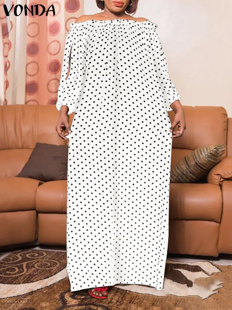 

Summer Dress Women Bohemian Polka Dots Printed Dresses 2023 VONDA Casual Long Robe Long Sleeve Party Sundress Loose Vestido