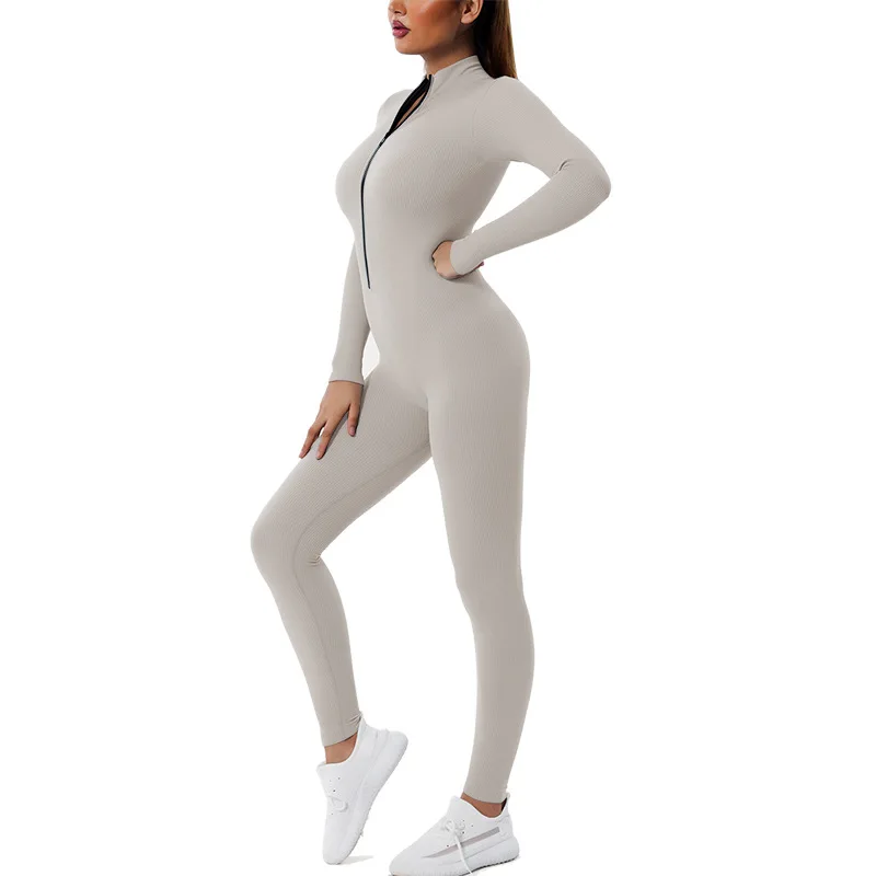 Seamless Zipper Yoga Jumpsuits Sports Fitness Hip-lifing Long-sleeved Jumpsuit Dance Bodybuilding Workout  Gym Clothes for Women