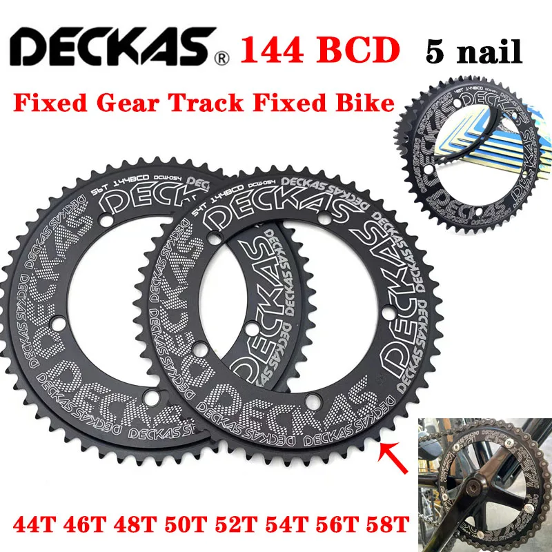 DECKAS 144BCD ห่วงโซ่ Fixed Gear Track จักรยานคงที่รอบเดียว44T 46T 48T 50T 52T 54T 56T Mountain MTB จักรยานล้อ Chainwheel