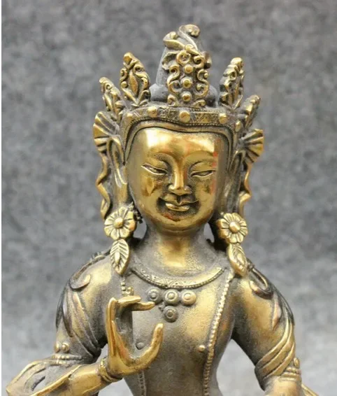 8-дюймовая тибетская бронзовая позолоченная статуя бодхисаттвы Joss Green Tara Kwan-yin