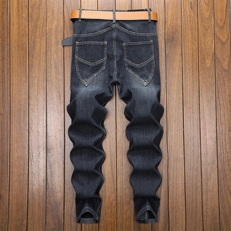 Men Jeans Streetwear Vintage Jeans Men's Mid-Waist Plaid Printed Stitching Jeans Summer Slim Hip Hop Denim Straight-Leg Pants