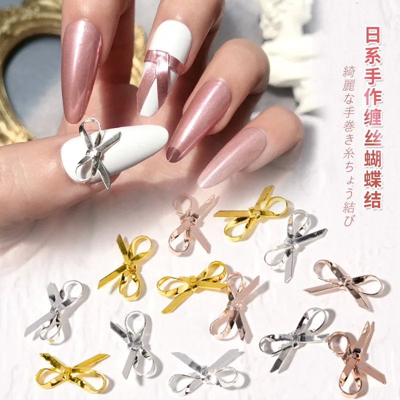 

10pcs/lot, 3d Nail Art Metal Bow Tie Twisted Silk Jewelry Nail Art Decoration Nail Accessories For Nail Tips
