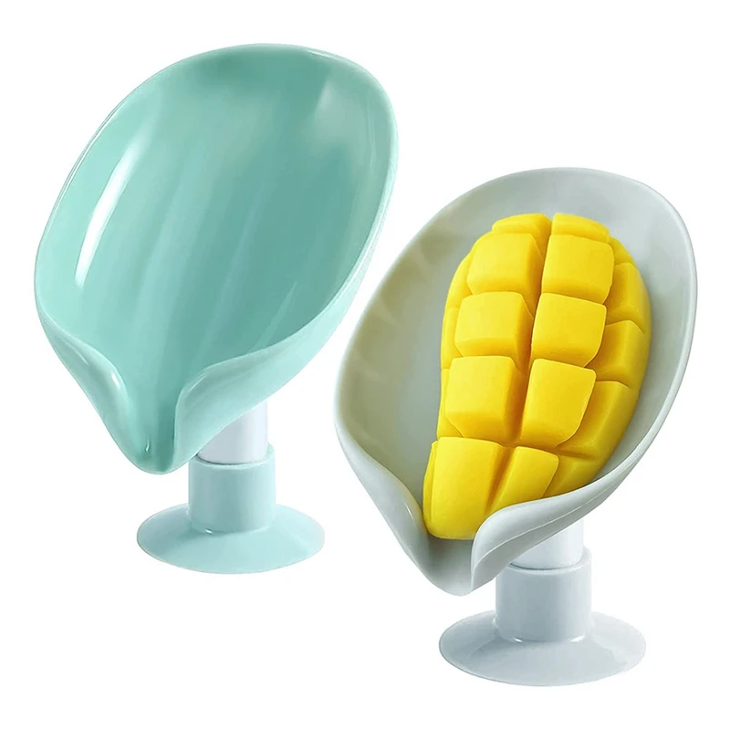 

2 Piece Bar Soap Holder Non-Perforated Easy to Clean Shower Soap Dish Leaf-Shaped Self-Draining Soap Holder