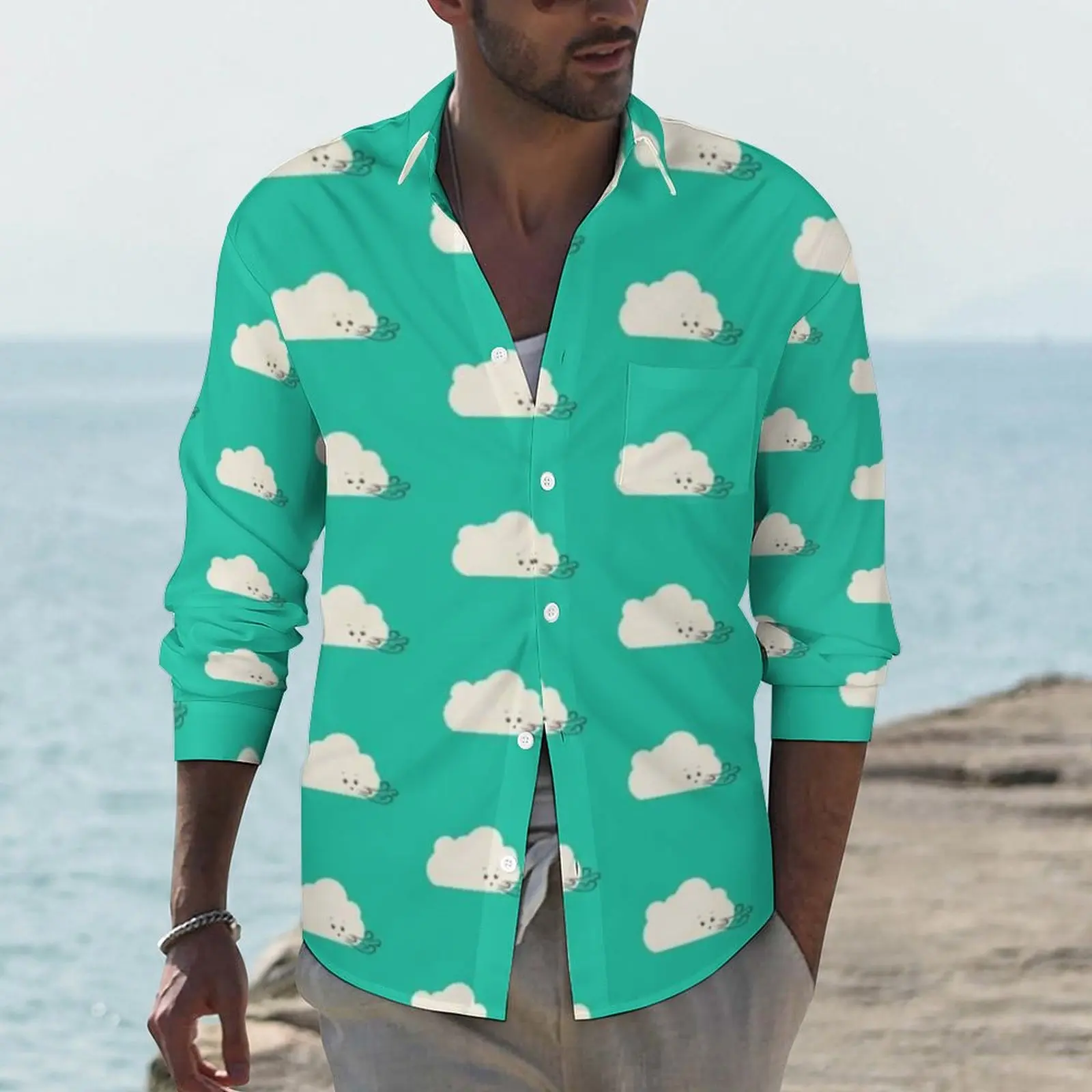 

Funny Clound Shirt Autumn Gust of Wind Casual Shirts Men Trendy Blouses Long Sleeve Printed Funny Clothing Plus Size