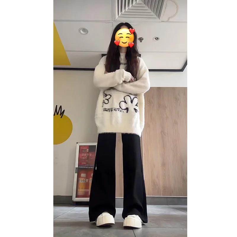Autumn Matching A Complete Set Idle Sle Sweater and Winter Soft Glutinous Knitted Top Micro-Pull Jeans Graceful