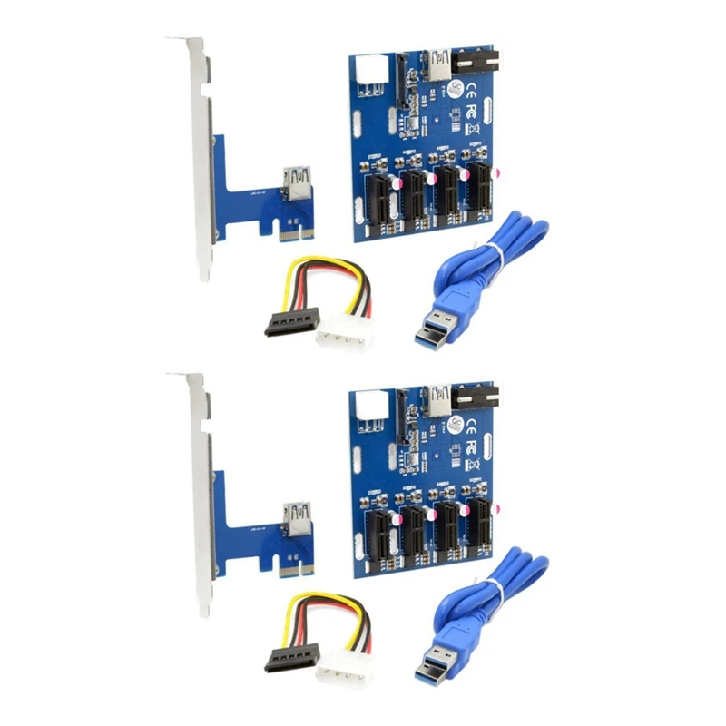 

2X PCI-E 1X Расширенный комплект от 1 до 4 слотов, переключатель, усилитель, концентратор PCI-E, Райзер, адаптер карты с кабелем USB 3,0, модули Pcie