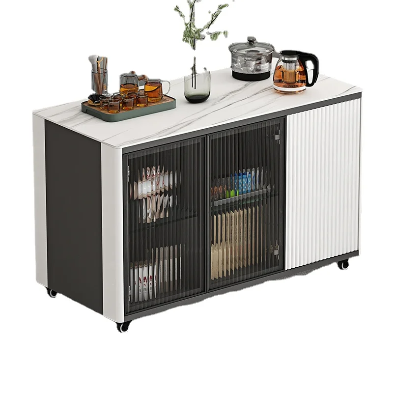 

HXL Side Cabinet Small Square Table Stone Plate Corner Table Movable Sofa Side Table Tea Table Kettle Integrated