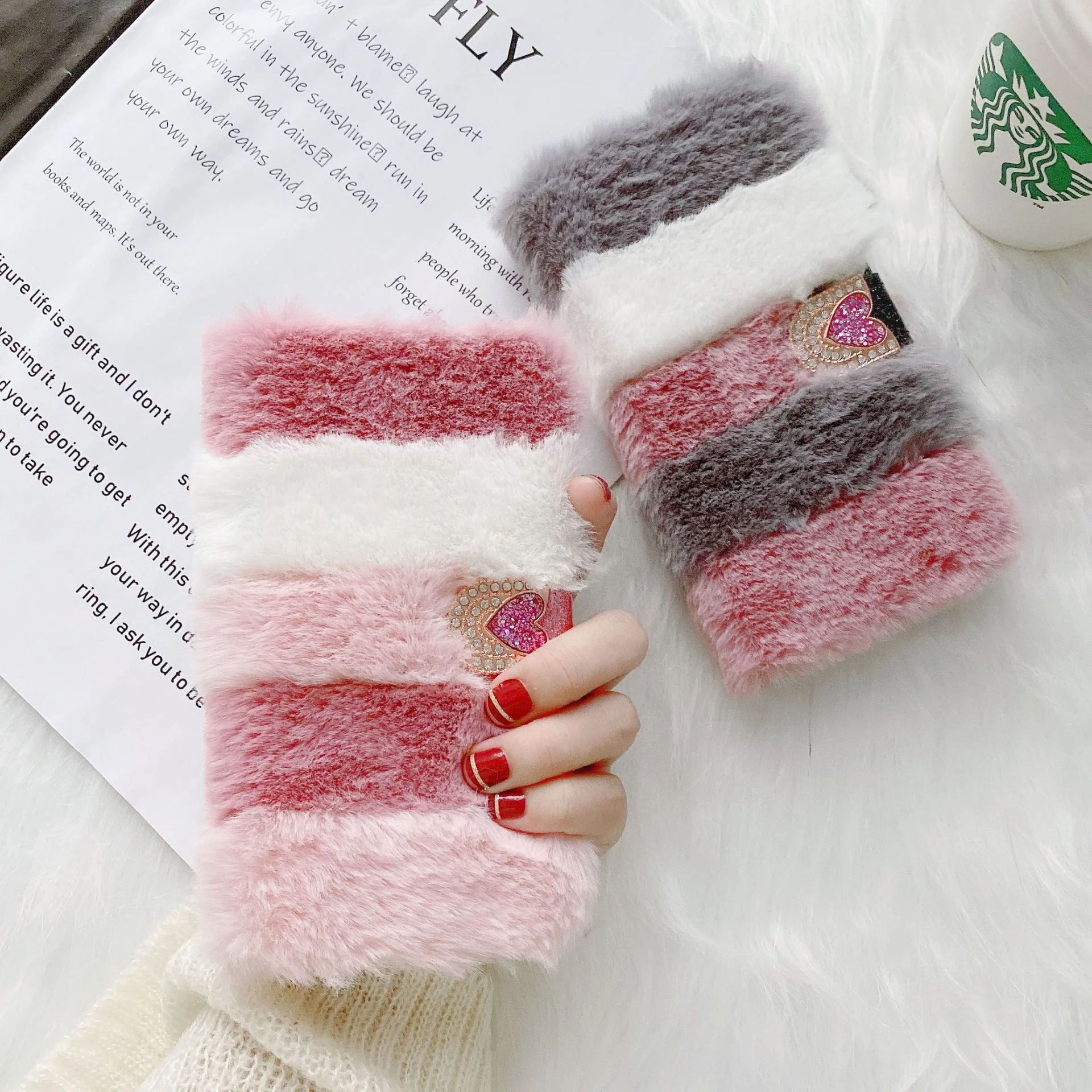 

Winter Warm for iphone13pro warm hand splicing Plush flip card leather cover for Apple 12pro goddess warm fashion