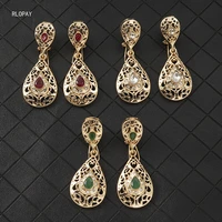 trendy water drop earrings in gold color red and green rhinestone earrings for women arabic wedding jewelry earrings