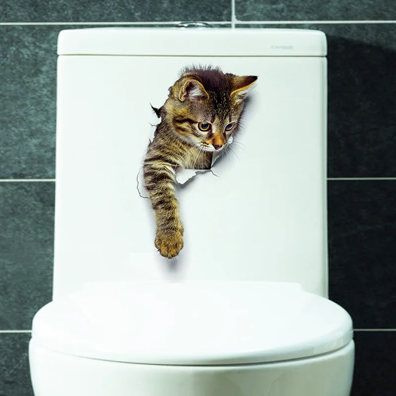 

3D Stereo Cute Cat Dog Wall Stickers Bedroom Bathroom Wall Sticker Cabinet Creative Decoration Stickers Removable Toilet Sticker
