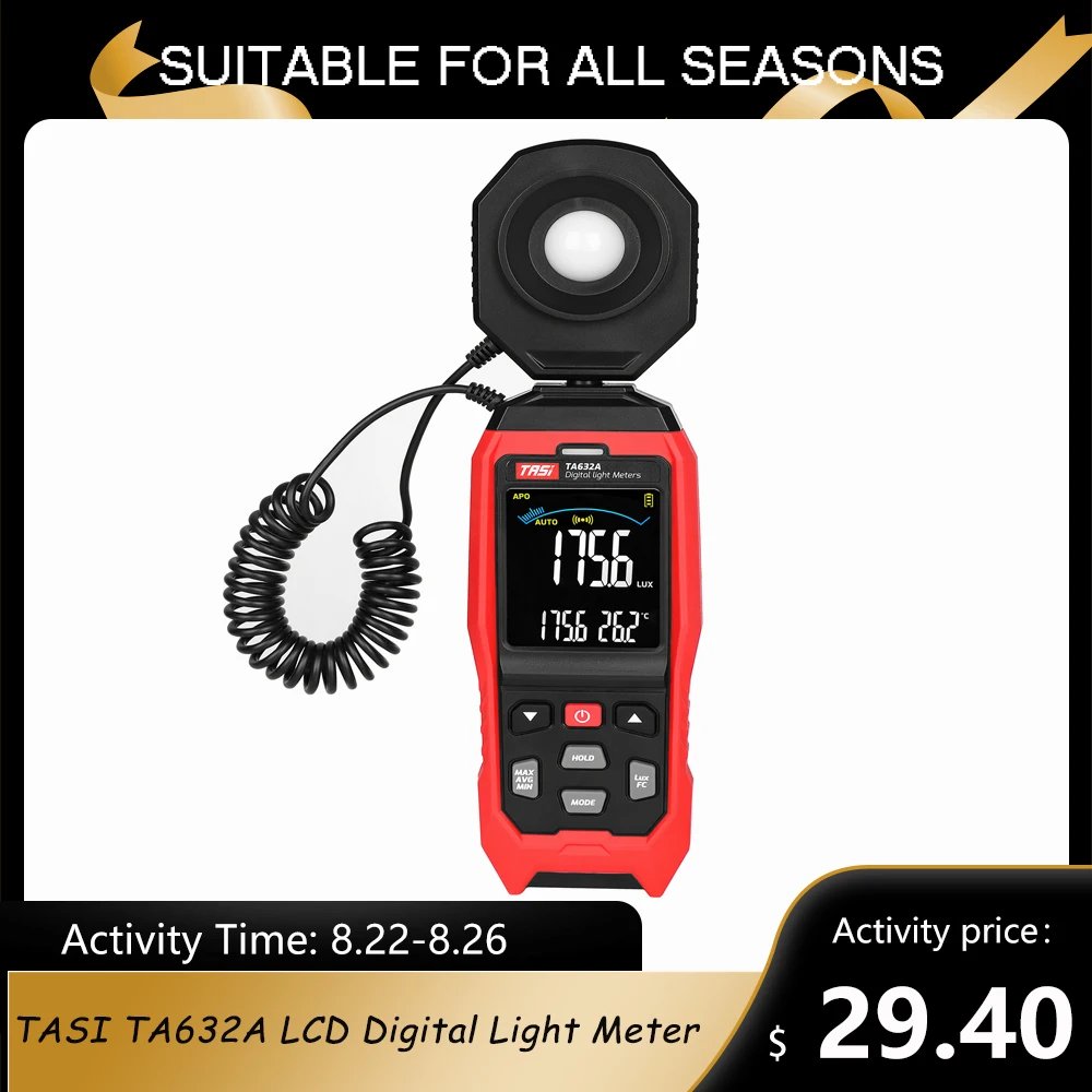 TASI-Medidor de luz Digital TA632A, minimedidor de Lux Digital LCD, iluminómetro de mano, luminómetro, fotómetro, medidor de luz de lujo