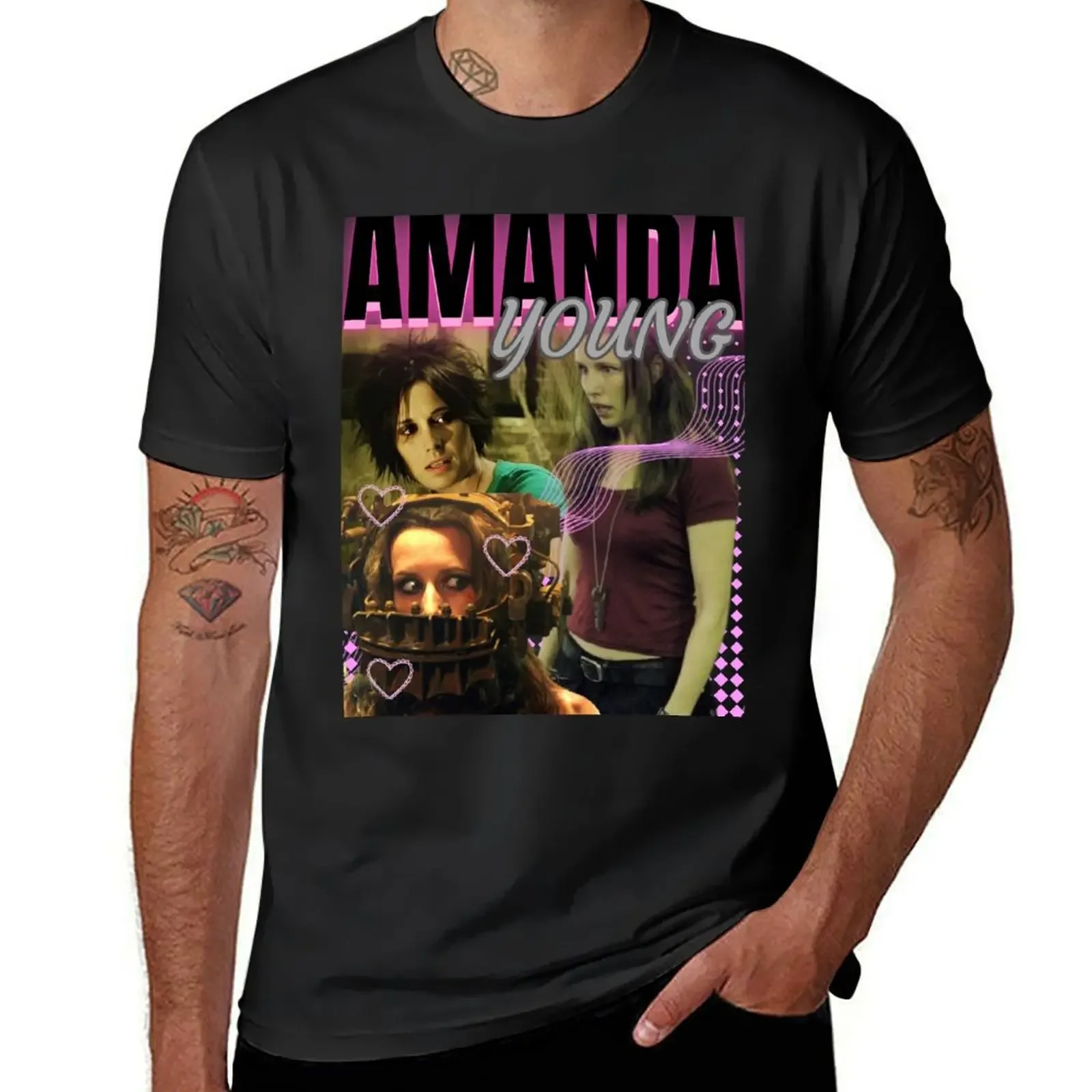 Фото Футболка Amanda Young Saw X Design с животным принтом для мальчиков, простые рубашки, футболки с рисунком, мужские футболки с рисунком №1