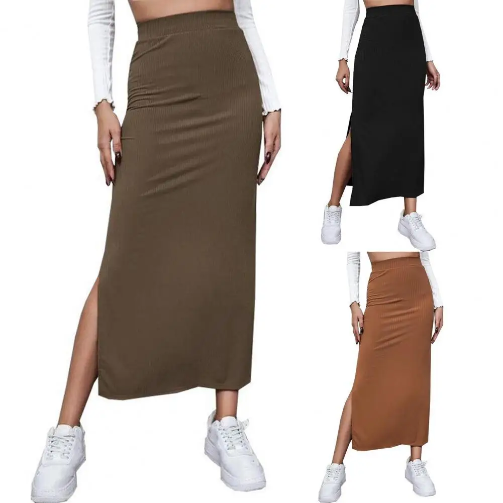 

Wrap Hip Skirt Elegant Office Lady Skirt High Waist Slim Fit Side Split Hem for Workwear Professional Attire Women Skirt